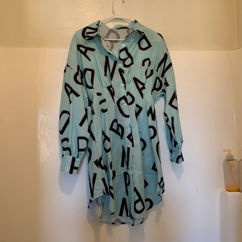 Lettering button up shirt dress